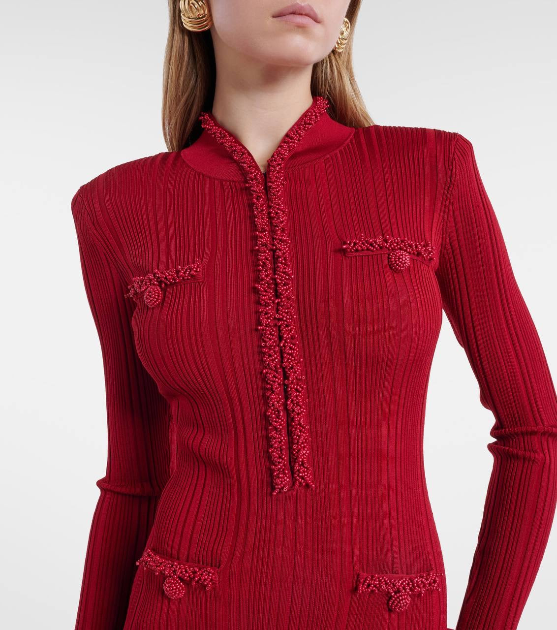 SP Red Knitted Embellished Midi Maxi Dress