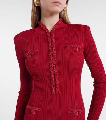 SP Red Knitted Embellished Midi Maxi Dress