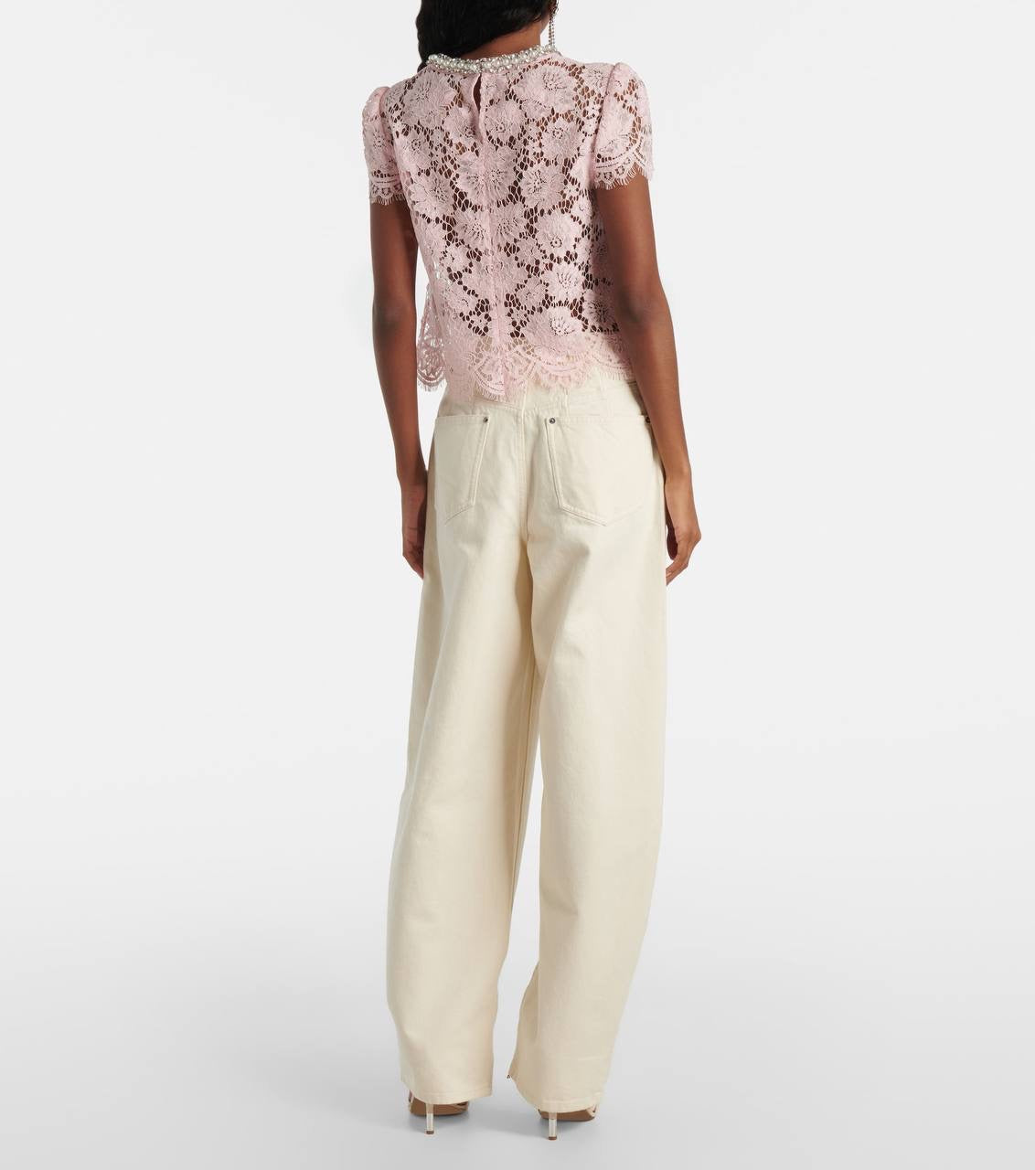 SP Pearl Diamanté-trim Pink Lace Top