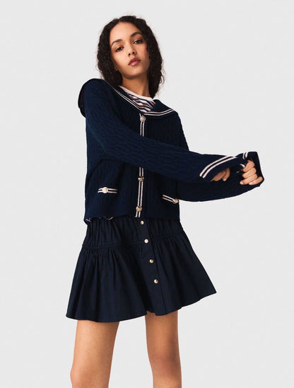 MJ Mirayalo Wool Cable-Knit Sailor Boat Neck Cardigan