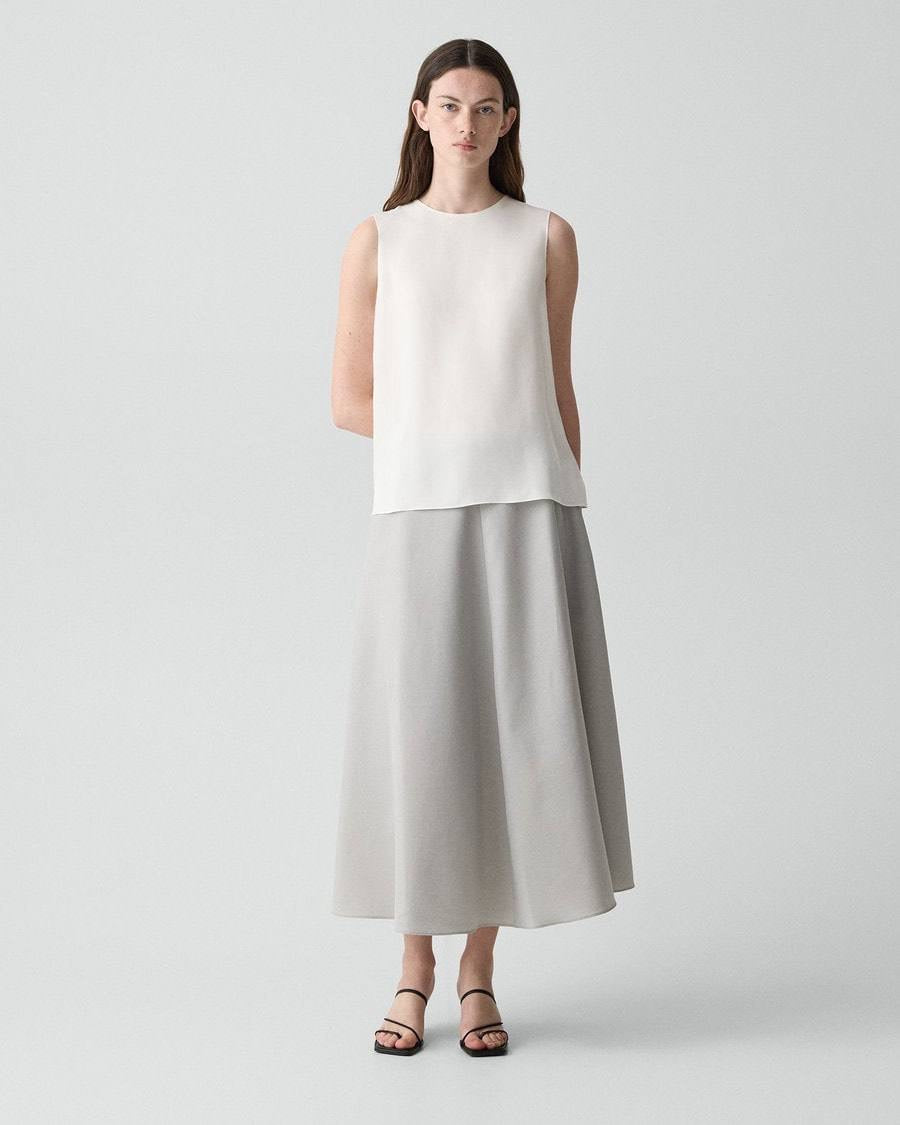 TH Vented Vest | Relaxed Double-Breasted Blazer | Flared Pull-On Skirt in City Twill
