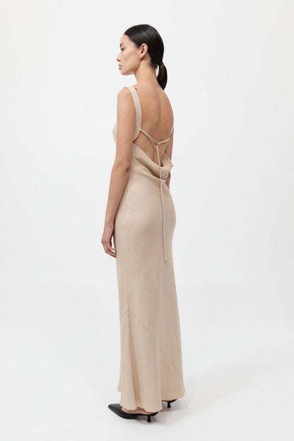 SA Double Drape Cowl Linen-Blend Maxi Dress