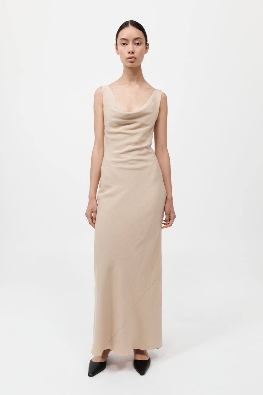SA Double Drape Cowl Linen-Blend Maxi Dress