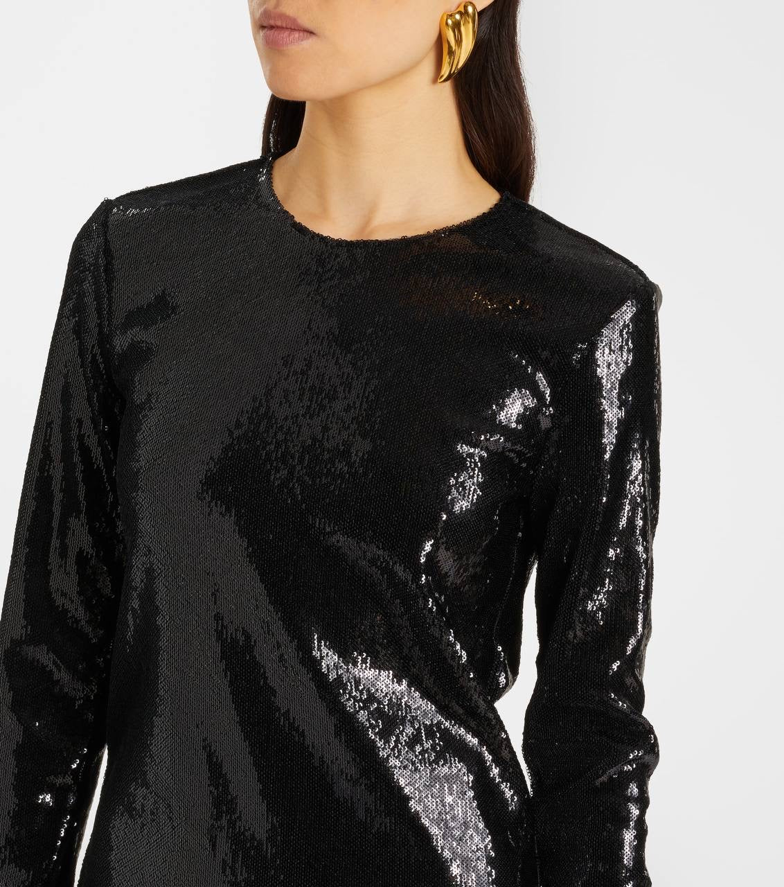 TOT Sequin Curved Sequin Tank | Long Sleeve Shirt | Low-waist Column Midi Skirt | Set