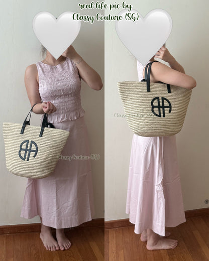 AB Palermo Leather Trim Raffia Straw Large Tote Bag