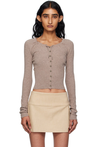MP Drawstring Wool-Viscose Fitted Cardigan in Kitten Grey
