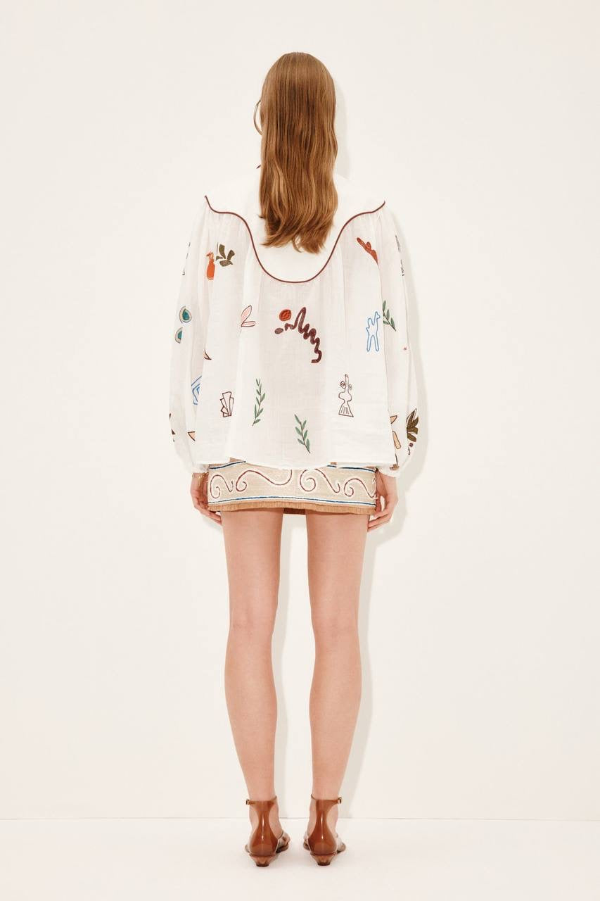 ALM Mina Embroidered Ramie Blouse Top