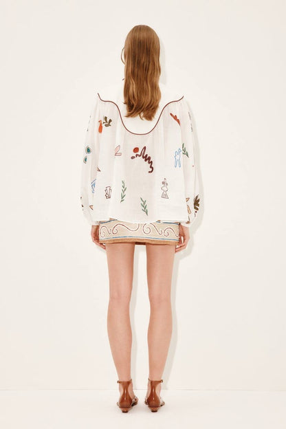 ALM Mina Embroidered Ramie Blouse Top