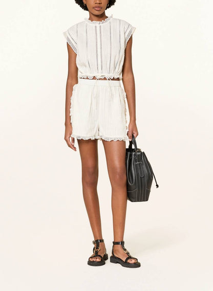 CP Cropped Lace Top | Short Frill Shorts | Ramie-Cotton Set