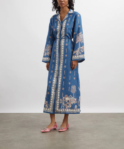 ALM Acacia Belted Linen Shirtdress Midi Dress