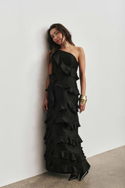 AJ Arley Ruffle Trim Fitted Dress