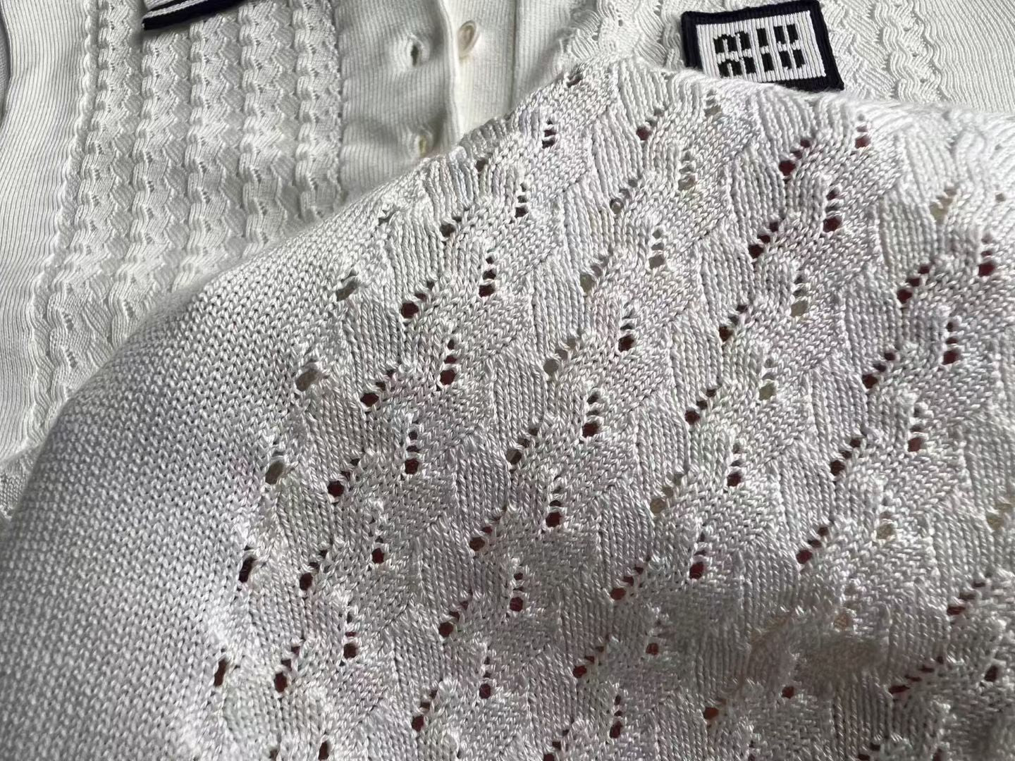 MM White Silk-Cotton Blend Knit Cropped Contrast Polo Shirt