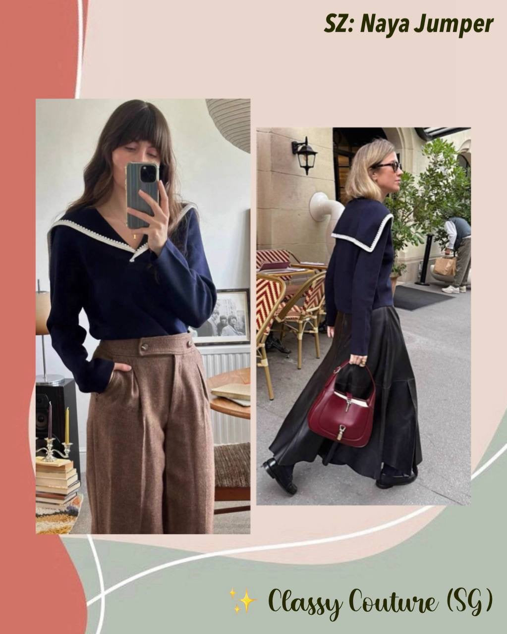 SZ Naya Merino Wool Sailer Collar Long Sleeve Jumper