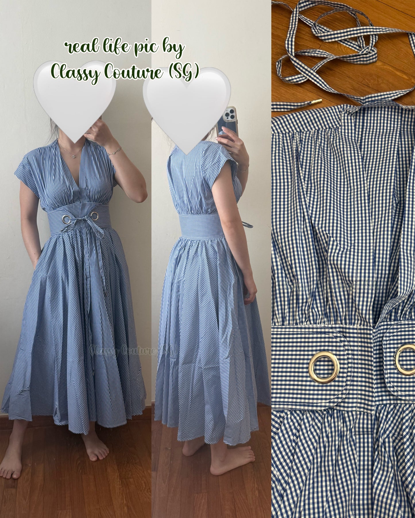 2 Colors! ALX Riviera Cotton-Viscose Midi Dress in White & Navy Gingham Blue