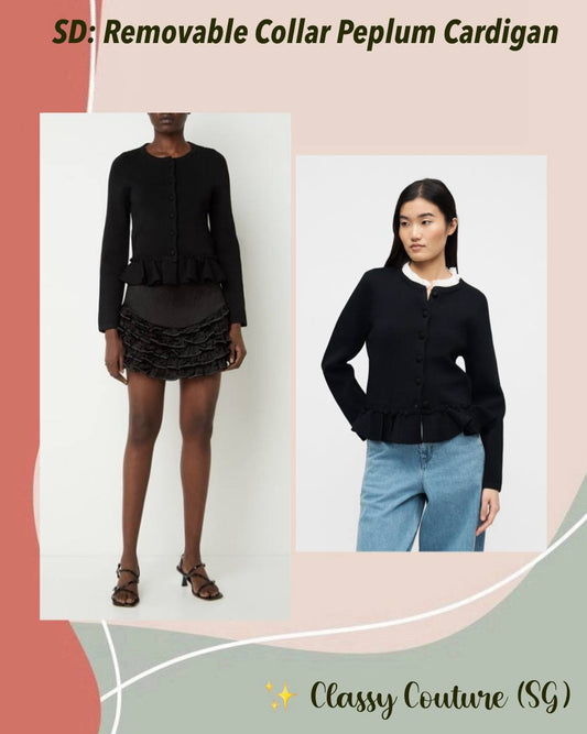 SD Removable Collar Viscose-blend Peplum Cardigan