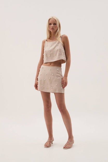 AJ Akoya Crop Top | Mini Skirt | Linen-blend Set