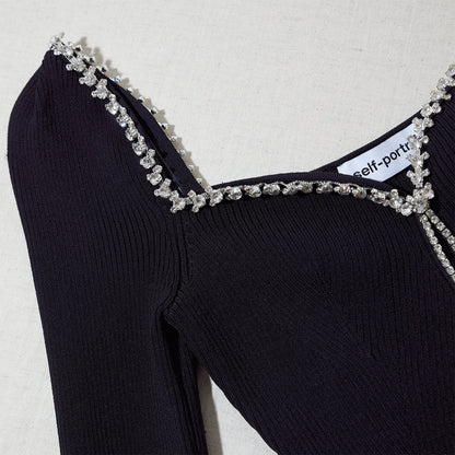 SP Black Knit Diamante Mini | Midi Dress | viscose-blend