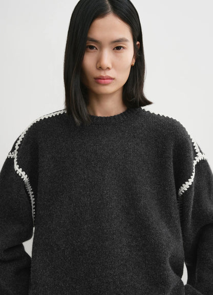 Tot Embroidered Wool Cashmere Knit Sweater