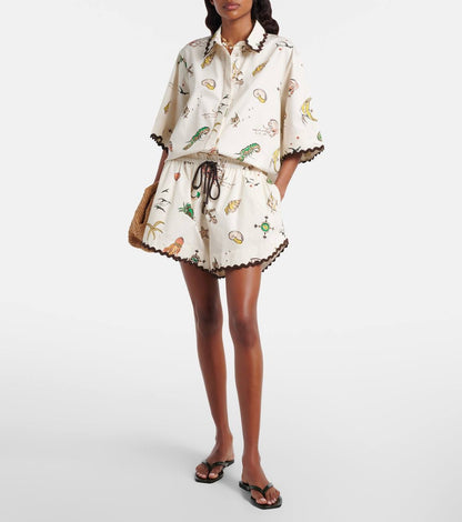 ALM Sea-Themed Printed Cotton Shirt | Shorts