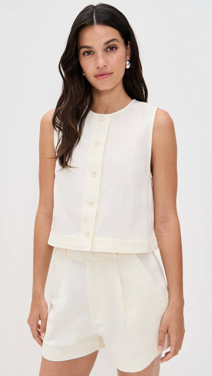 AA Godet Cotton-linen Sleeveless Tank Top