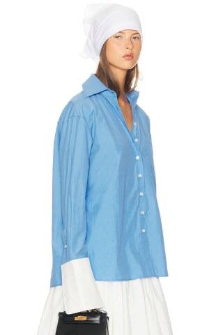 HS Classic Oversized Tech Poplin Shirt in White & Blue