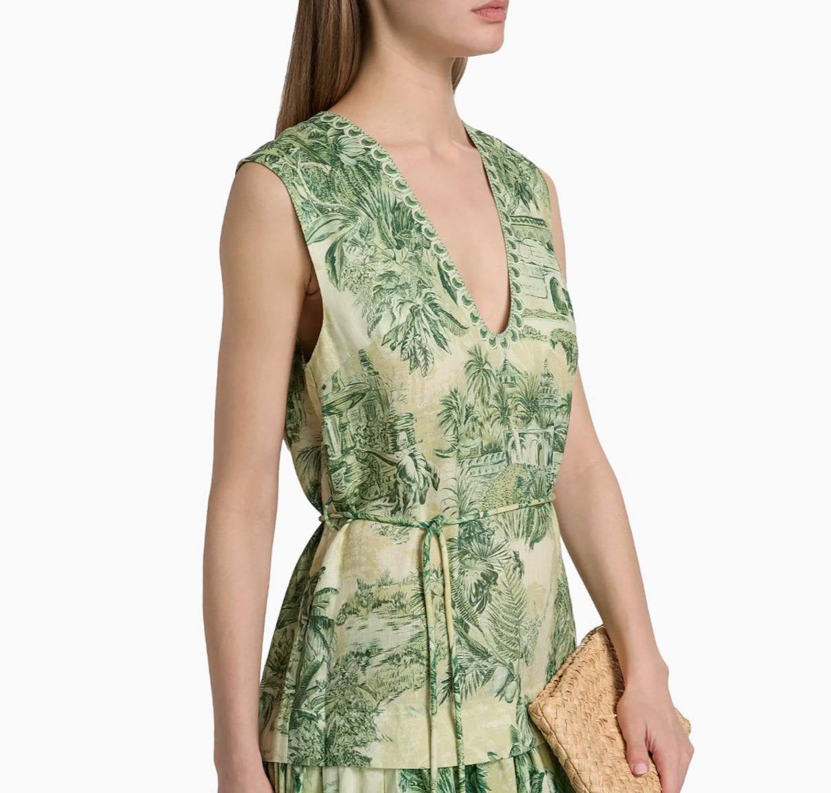 ALM Sara Cotton-Silk Sleeveless V-neck Midi Dress