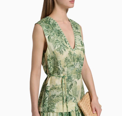 ALM Sara Cotton-Silk Sleeveless V-neck Midi Dress