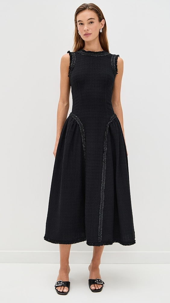SP Black Boucle Sleeveless Open Back Midi Dress