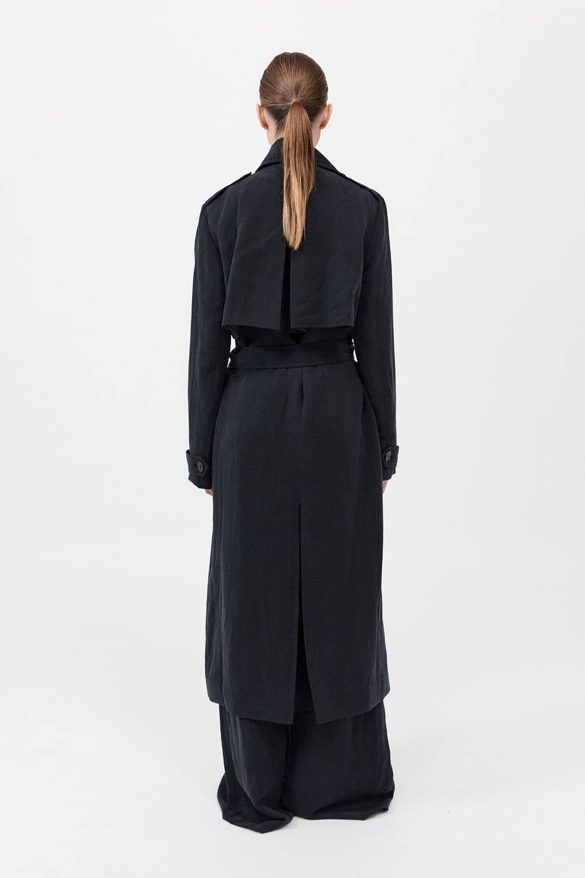 SA Soft Tailored Lyocell-Linen Long Trench Coat