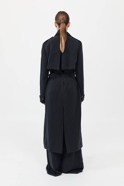SA Soft Tailored Lyocell-Linen Long Trench Coat