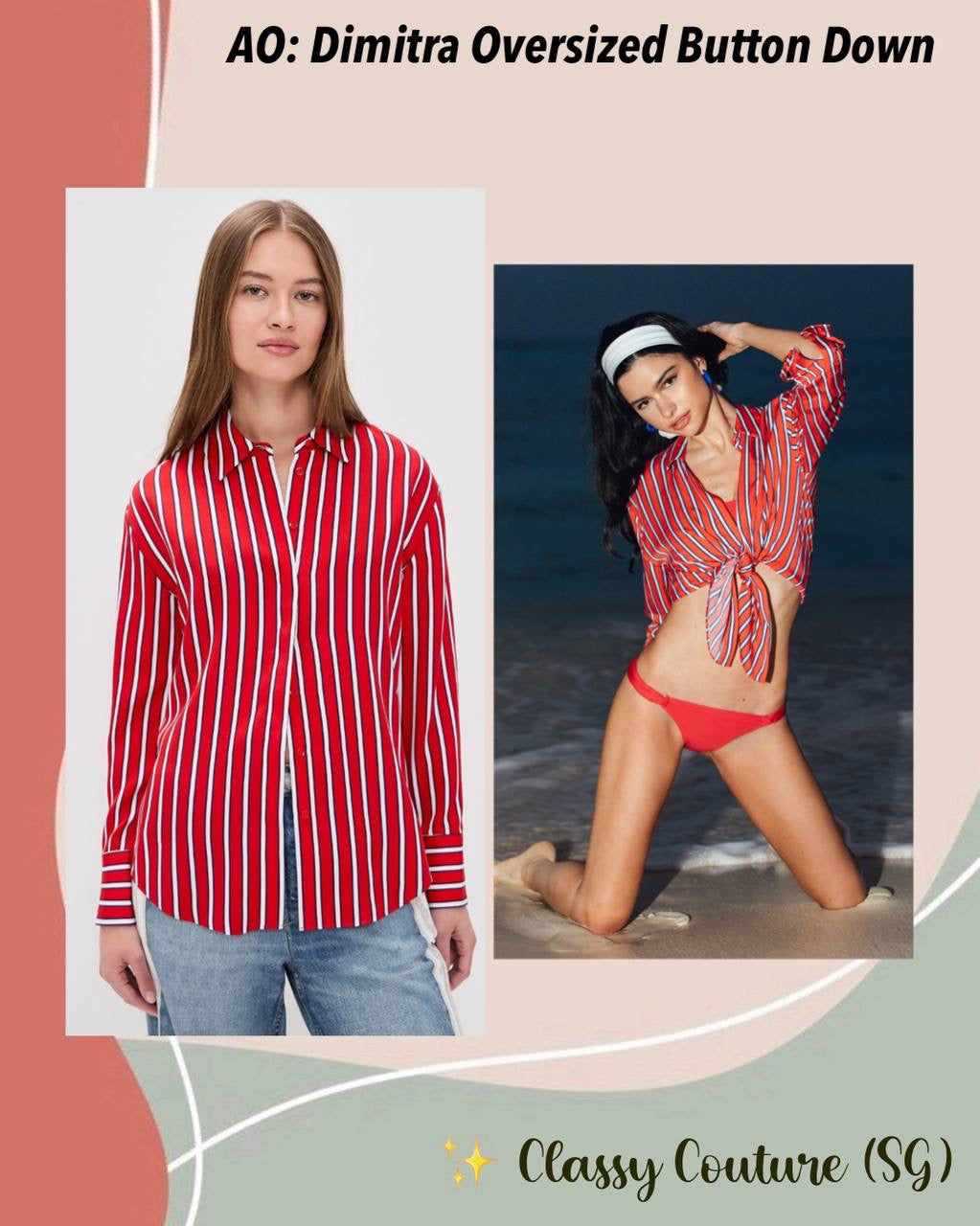 Red/White/Black Stripe Dimitra Oversized Button Down Lyocell Shirt