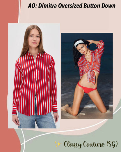 Red/White/Black Stripe Dimitra Oversized Button Down Lyocell Shirt