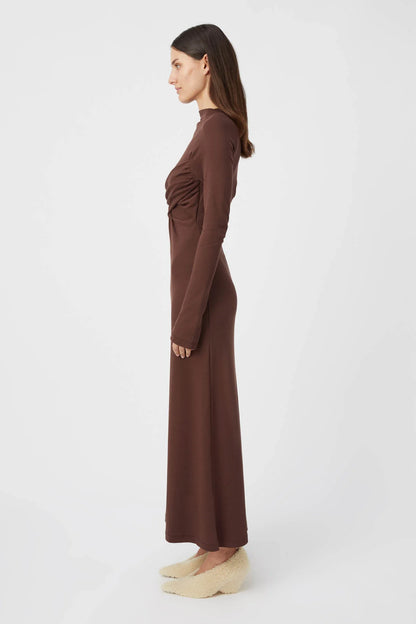 CM Cornell Cotton Long Sleeve Midi Dress in Hickory Brown