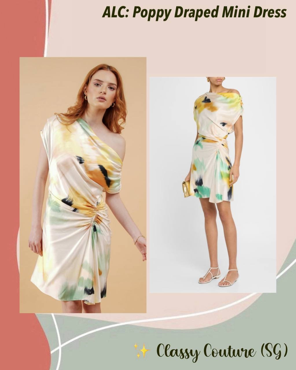 ALC Poppy Draped Satin Viscose Mini Dress