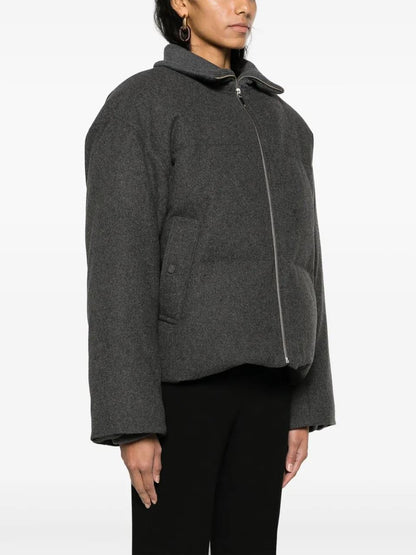 TOT Funnel Neck Down-filled Flannel-Wool Parka Puffer Jacket