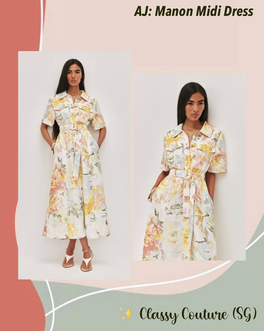 AJ Manon Linen-viscose Belted Midi Dress
