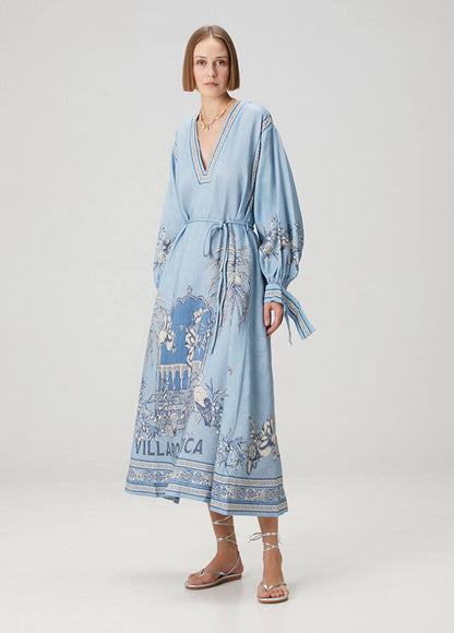 ALM Villa Romantica Holiday Linen-viscose Midi Dress