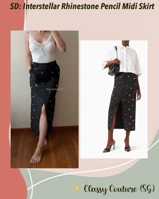 SD Interstellar Rhinestone Pencil Midi Skirt in Black