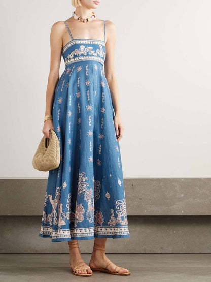 ALM Acacia Printed Linen Midi Dress Sundress