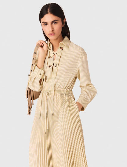 MJ Rossima Pleated Stripe Eyelet Midi Maxi Dress ShirtDress