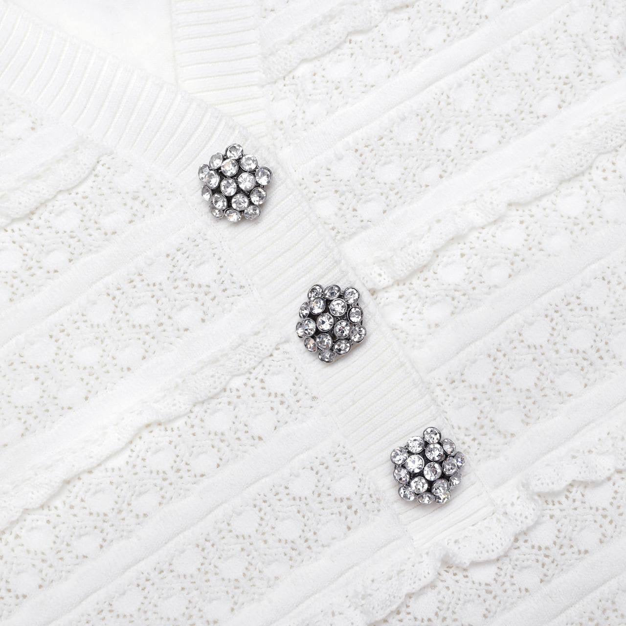 SP White Pointelle Knit Diamanté Mini Dress