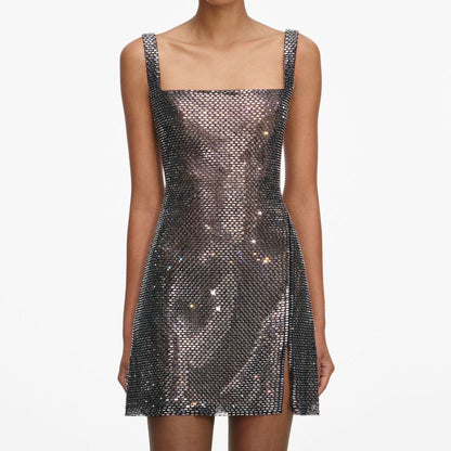 SP Gun Metal Mesh Rhinestone Mini Dress