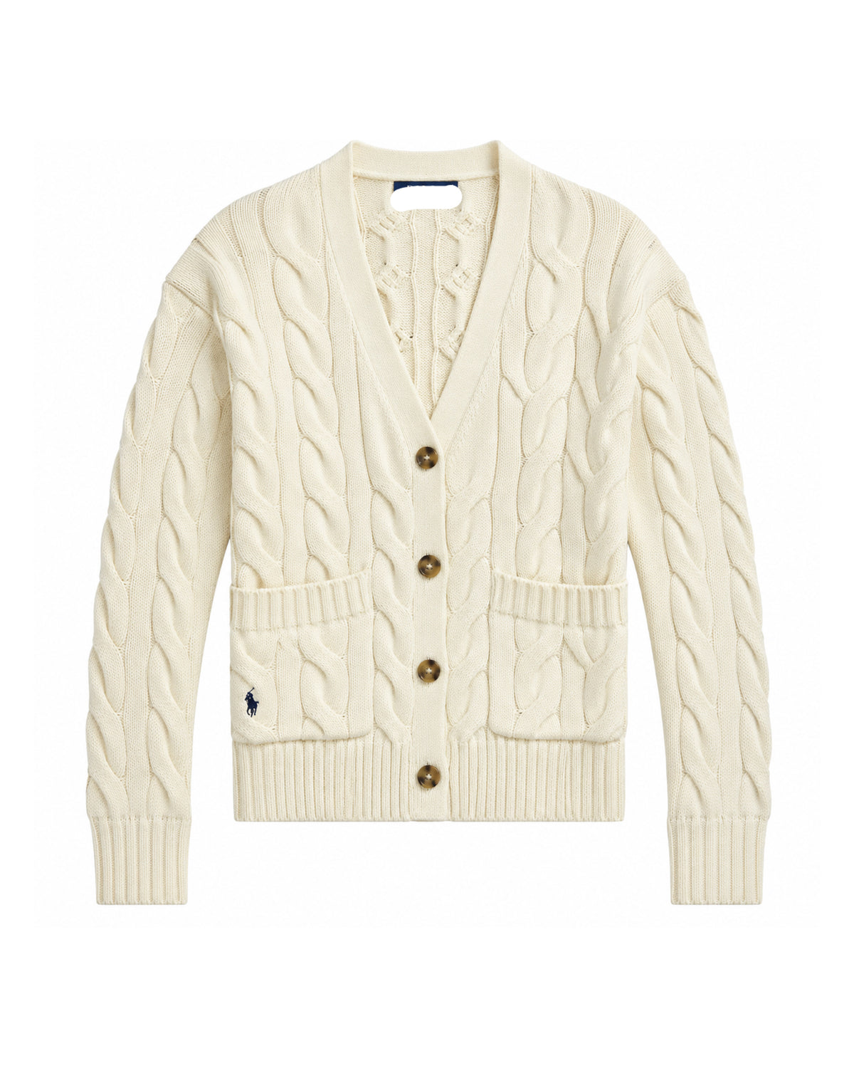 Cable-Knit Cotton V-neck Pocket Relaxed Cardigan