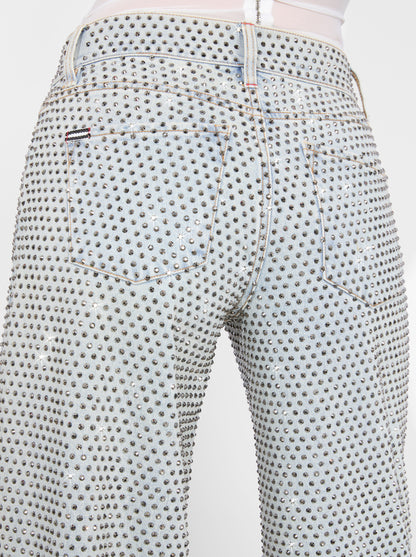 AO Trish Rhinestone Embellished Low-Rise Wide Leg Jean Pants