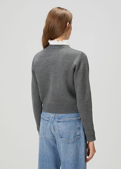 SD Grey Fine Knit Removable Collar Cardigan