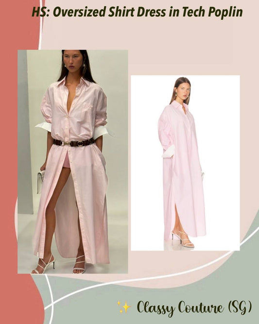 HS Oversized Pink Tech Poplin Shirtdress Maxi Dress