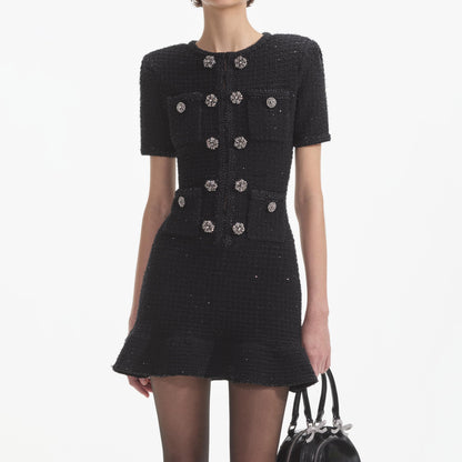 SP Black Metallic Knit Buttoned Mini Dress