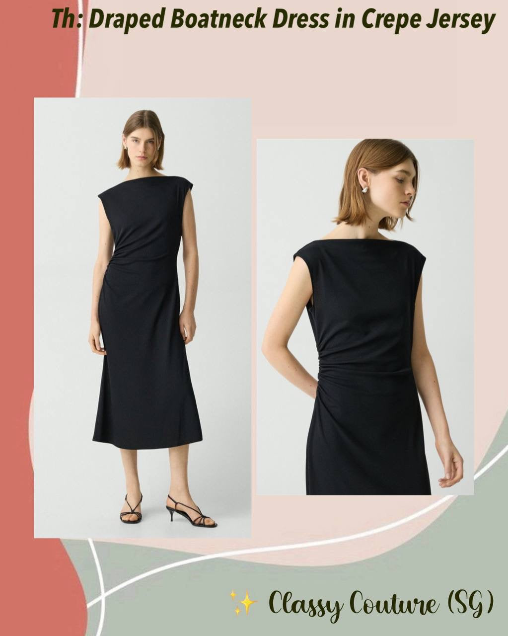 TH Draped Boatneck Midi Dress in Crepe Jersey