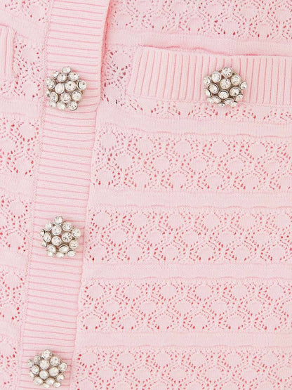 SP Pink Pointelle Diamanté Knit Mini Dress