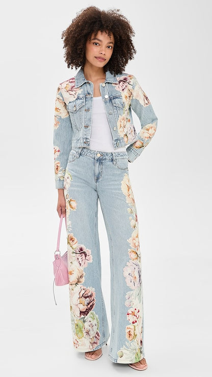 AO Chloe Embroidered Denim Jacket | Amazing Embroidered Jeans | Evan Appliqué Oversized Tee Shirt | Cotton Set